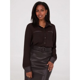 Chiffon Blouse With Faux Leather Details
