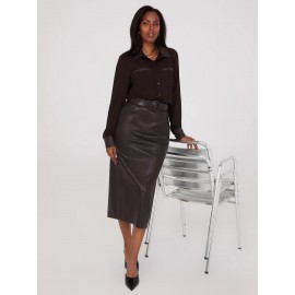 Chiffon Blouse With Faux Leather Details