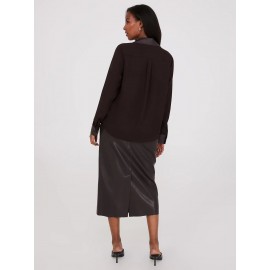 Chiffon Blouse With Faux Leather Details