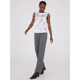 Sleeveless Floral Print Satin Top With Button Details