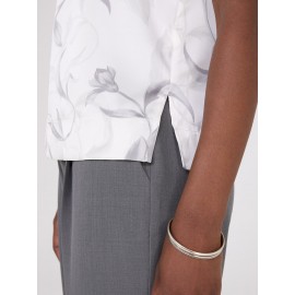 Sleeveless Floral Print Satin Top With Button Details