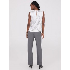 Sleeveless Floral Print Satin Top With Button Details
