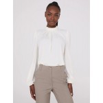 Textured Mock Neck Top With Pearl Details