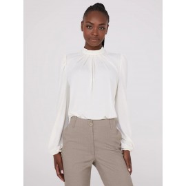 Textured Mock Neck Top With Pearl Details