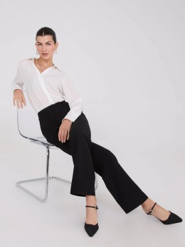 Wide-Leg Long Length Pleated Pants