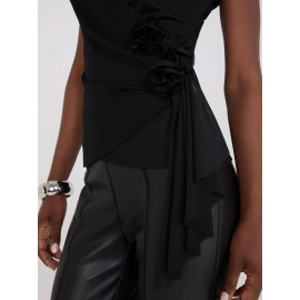 Rosette Detail Crossover Mesh Top