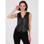 Faux Leather Button-Front Vest