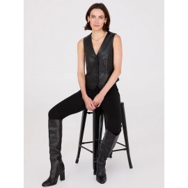 Faux Leather Button-Front Vest