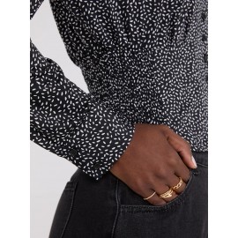 Printed Empire Waist Button-Front Blouse