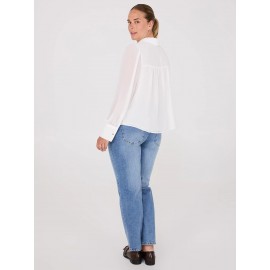 Chiffon Button-Front Volume Sleeve Blouse