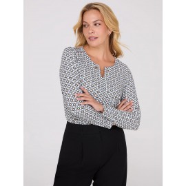 Chain Keyhole Printed Long Sleeve Top