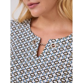 Chain Keyhole Printed Long Sleeve Top