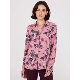 Floral Print Chiffon Button-Front Blouse