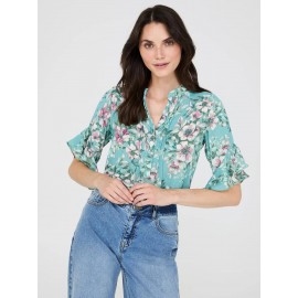 Floral Print 3/4 Ruffle Sleeve Tunic Blouse