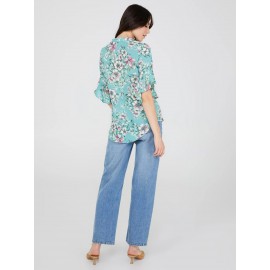 Floral Print 3/4 Ruffle Sleeve Tunic Blouse