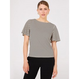 Striped Flutter Sleeve Boat Neck Top