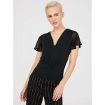 Chiffon Flutter Sleeve Top With Metal Detail