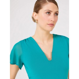 Chiffon Flutter Sleeve Top With Metal Detail