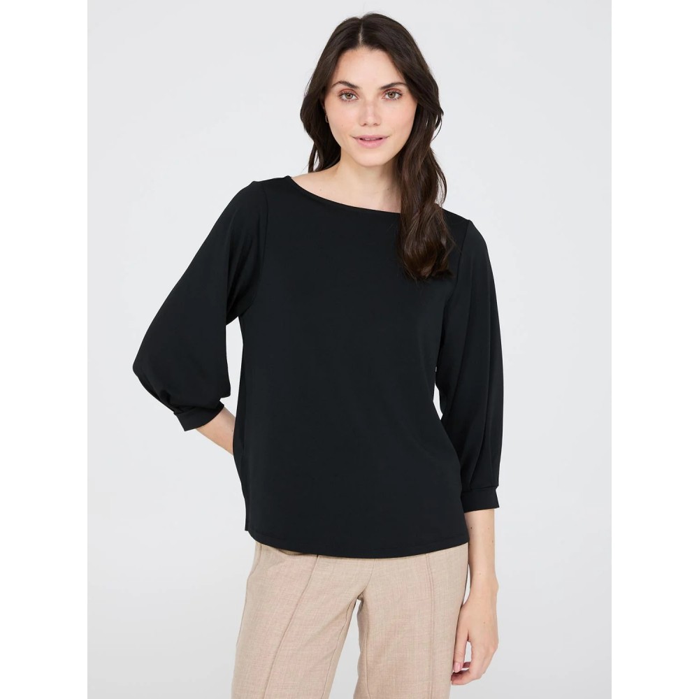 3/4 Pleated Sleeve Boat Neck Top