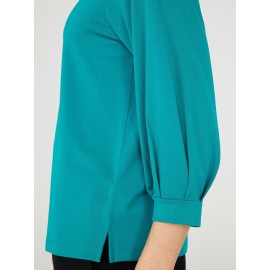 3/4 Pleated Sleeve Boat Neck Top