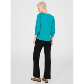 3/4 Pleated Sleeve Boat Neck Top