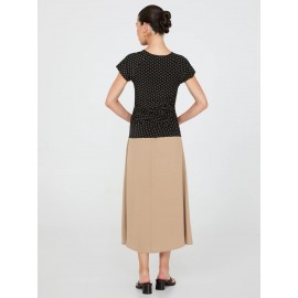 Print Short Raglan Sleeve Top With Side Pleats