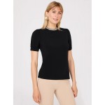 Short Puff Sleeve Boucle Neck Top