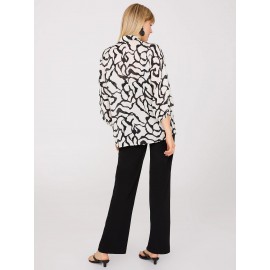 Abstract Print Crinkle Button-Front Blouse