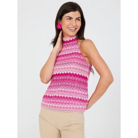 Printed Crochet Halter Neck Top