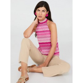 Printed Crochet Halter Neck Top