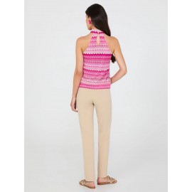 Printed Crochet Halter Neck Top
