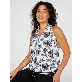 Sleeveless Floral Print Halter Back Top