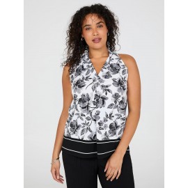 Sleeveless Floral Print Halter Back Top