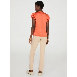 Crinkle Satin Ruffle Sleeve Button-Front Blouse