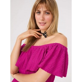 Eyelet Textured Off-The-Shoulder Top