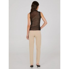 One-Shoulder Mock Neck Top With Mesh Overlay