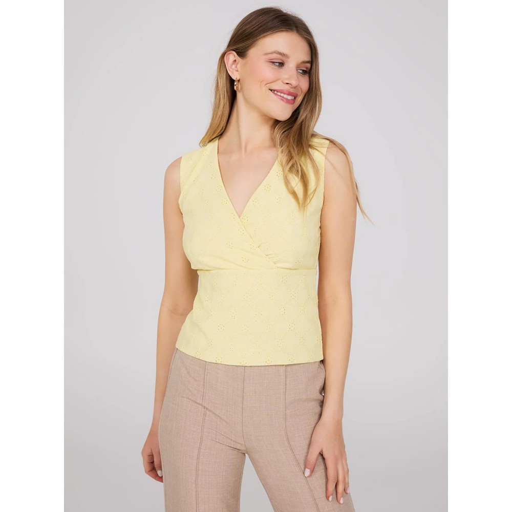 Sleeveless Crossover Front Eyelet Top