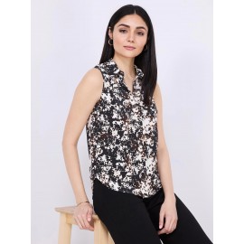 Sleeveless Animal Print Button-Front Blouse