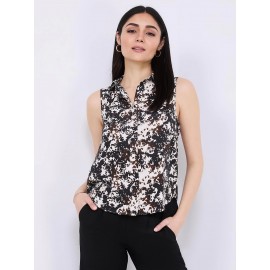 Sleeveless Animal Print Button-Front Blouse