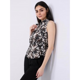 Sleeveless Animal Print Button-Front Blouse