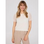 Floral Embroidered Mesh Top With Scallop Edges