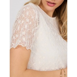 Floral Embroidered Mesh Top With Scallop Edges