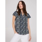 Floral Print Flutter Sleeve Button-Front Blouse