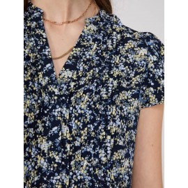 Floral Print Flutter Sleeve Button-Front Blouse