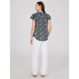 Floral Print Flutter Sleeve Button-Front Blouse