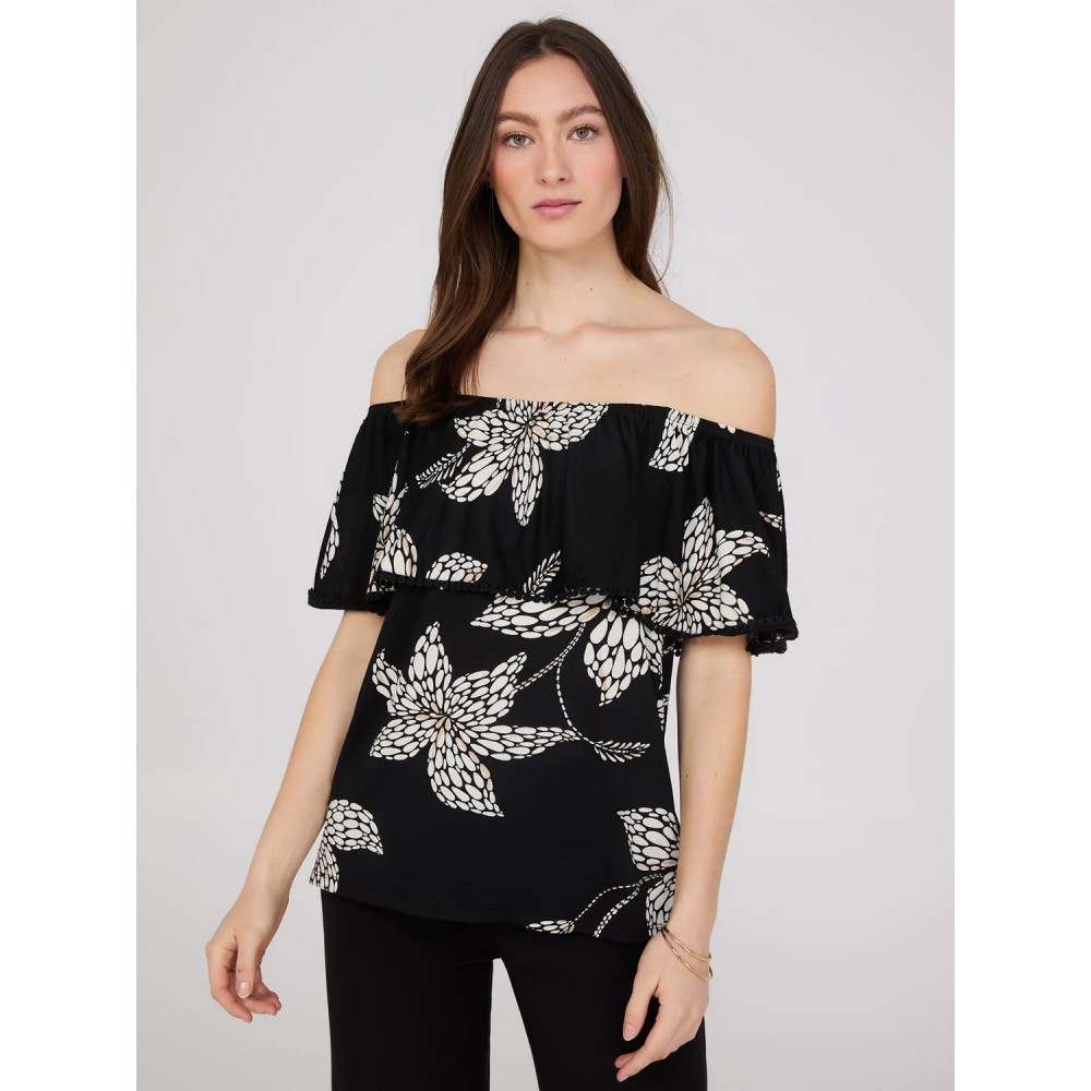 Floral Print Off-The-Shoulder Textured Top