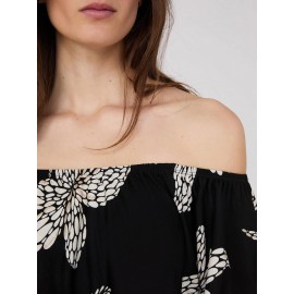 Floral Print Off-The-Shoulder Textured Top