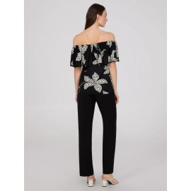 Floral Print Off-The-Shoulder Textured Top