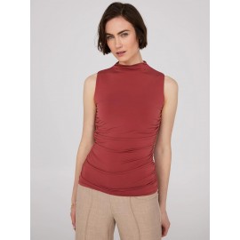 Sleeveless Mock Neck Top With Ruched Details