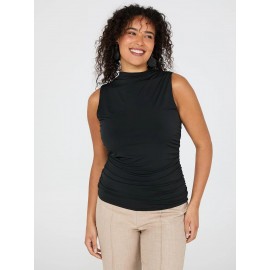 Sleeveless Mock Neck Top With Ruched Details
